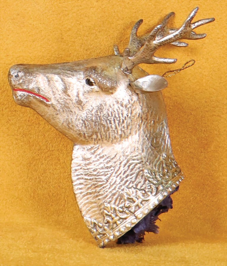 DRESDNER PAPPE Candy container, deer head trophy, h: 7.5 cm   German Description  DRESDNER PAPPE (1 of 3)