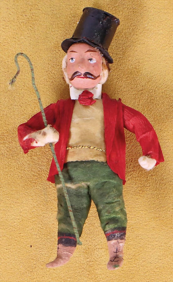 Christmas tree decoration, absorbent cotton, circus ringmaster, masked face, crepe clothing, with (1 of 2)