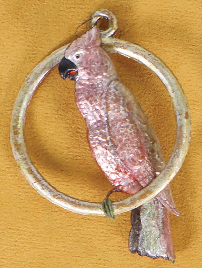 DRESDNER PAPPE Christmas tree decoration, cockatoo in a ring, h: 8 cm   German Description  DRESDNER (1 of 2)