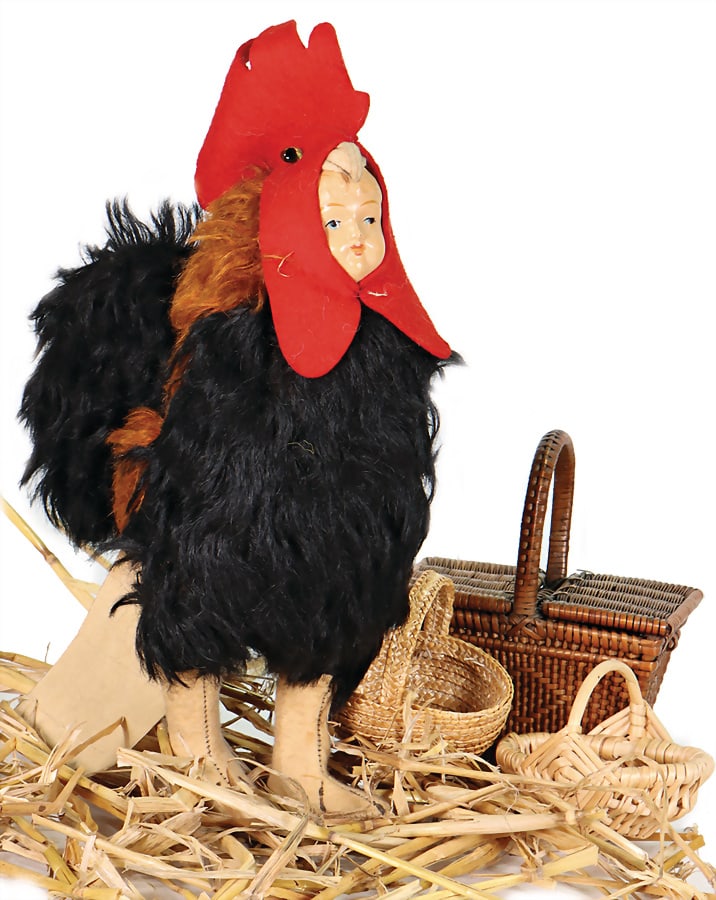 Other manufacturer's item from the Steiff archive, unusual doll in rooster costume, celluloid head, (1 of 5)