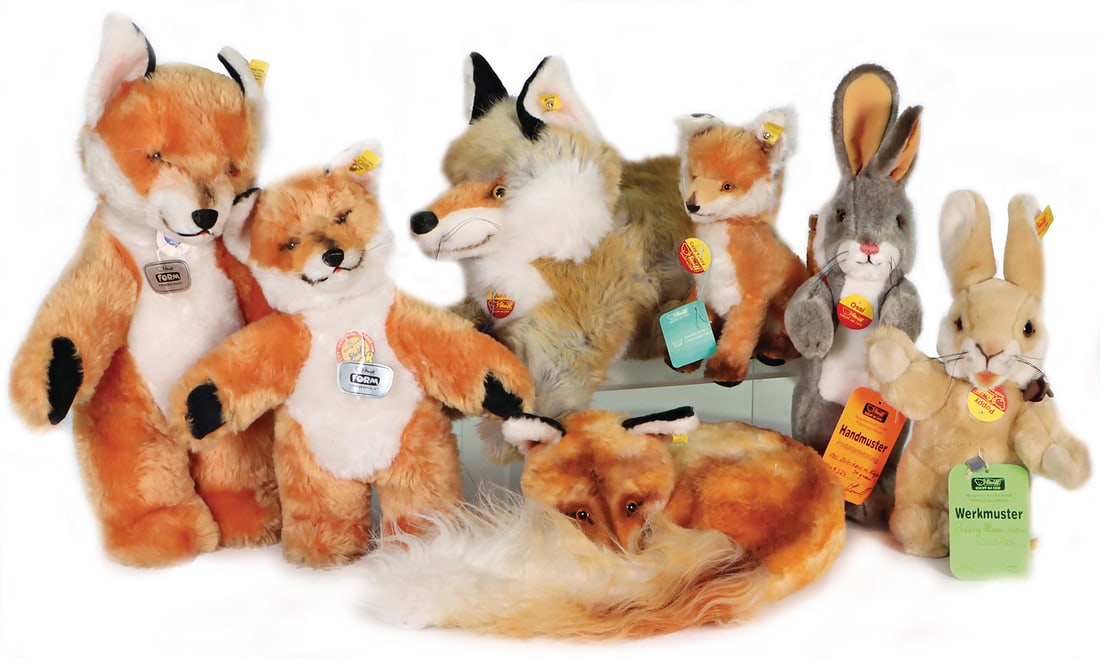 STEIFF Post-war, OSSI, complete, yellow flag imprint on reverse: hand sample, tag with seal: hand: STEIFF Post-war, OSSI, complete, yellow flag imprint on reverse: hand sample, tag with seal: hand sample production development, item no. 349324 1993, POPPY, complete, yellow flag imprint on reverse: