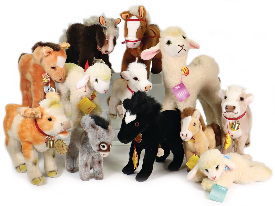 STEIFF Conv. post-war, FLORA, with shield, item no. 3792/ 25, archive trailer: 1985, RACY, with: STEIFF Conv. post-war, FLORA, with shield, item no. 3792/ 25, archive trailer: 1985, RACY, with shield, item no. 3780/ 25, archive trailer: 1980, COSY-PFERD, with shield, item no. 5476/ 20, archive ta