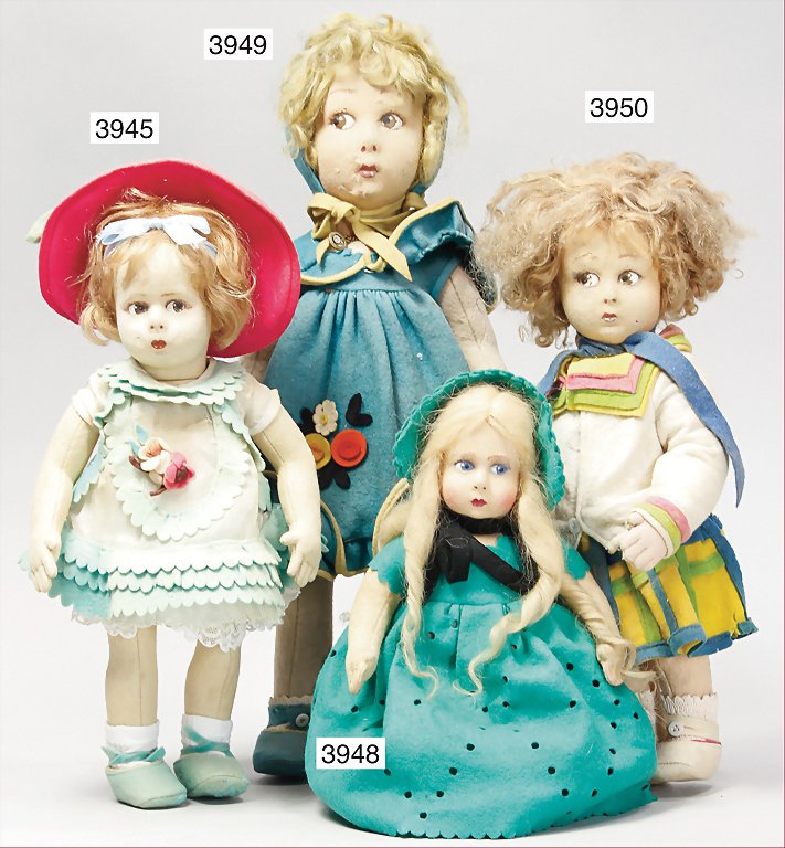 LENCI, half-doll, felt, blue, to the side looking paint: LENCI, half-doll, felt, blue, to the side looking painted eyes, original felt skirt with hat, palm was sewed of one piece German Description LENCI Halbpuppe, Filz, blaue seitlich blickende gemalte Aug