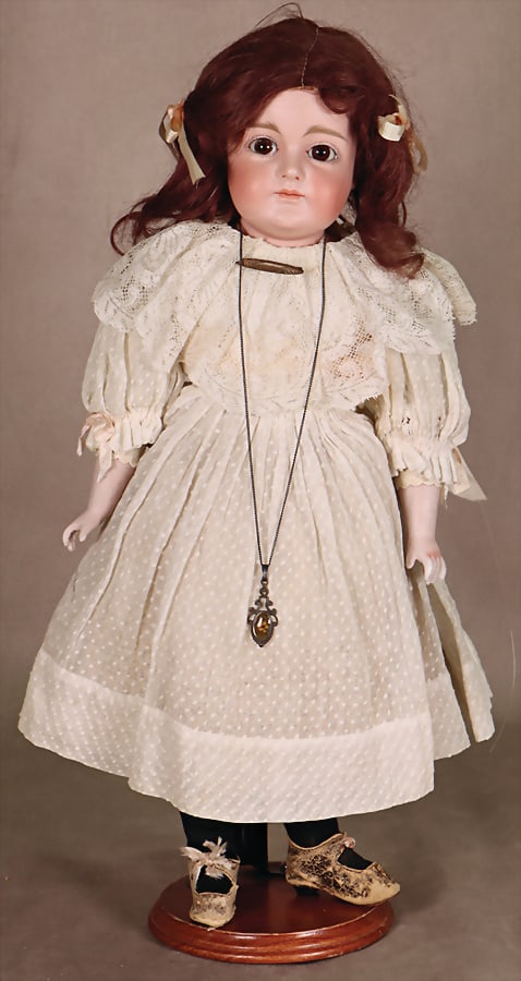 Porcelain shoulder headed doll, brown sleeping eyes, closed mouth, dimpled chin, fine porcelain, (1 of 1)