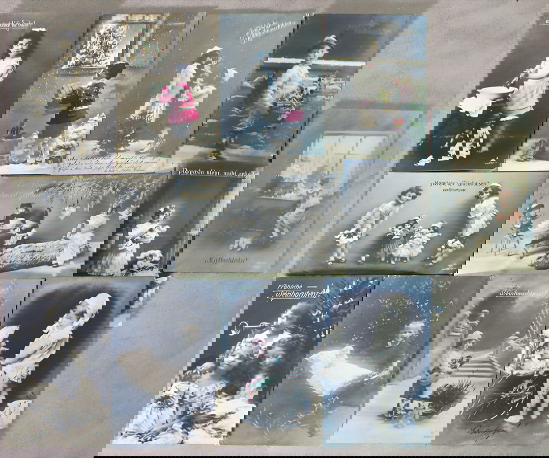 mixed lot of postcards, mostly used, with scenes of children and toys, 12 pieces, very nice (1 of 1)