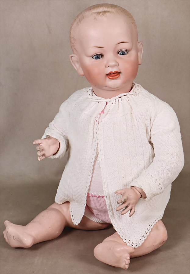 HERTEL, SCHWAB & CO. bisque porcelain full head, marked 151, 13, blue sleeping eyes, open, closed: HERTEL, SCHWAB & CO. bisque porcelain full head, marked 151, 13, blue sleeping eyes, open, closed mouth, sitting baby body, 53 cm German Description HERTEL, SCHWAB & CO. Biskuit-Porzellan- Vollkopf, g