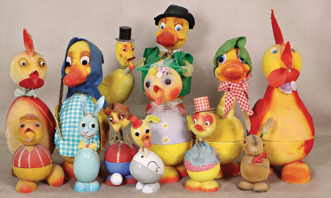 12 pieces, candy container, post-war, papier-mâché, 16.5-39 cm   German Description  12 (1 of 1)