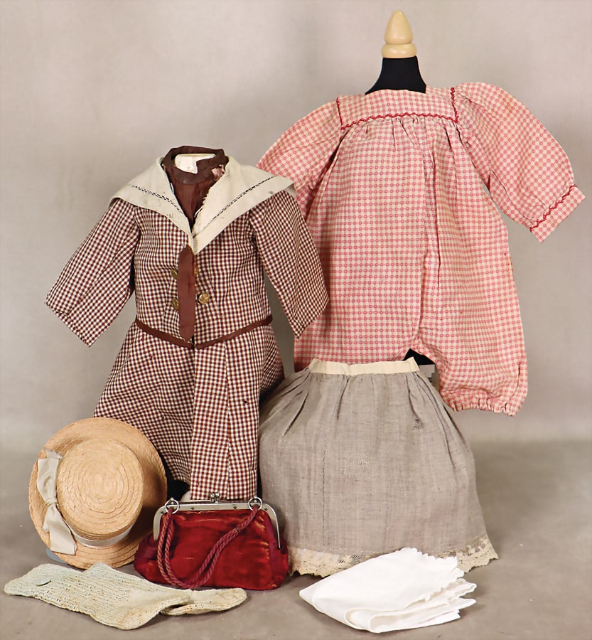 Very nice German doll's clothes, around 1910, for approx. 45 cm doll, outfit with checked blouse and (1 of 1)