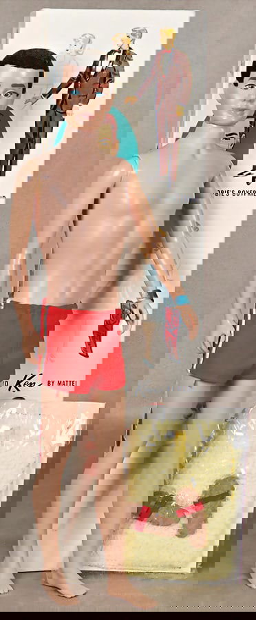 MATTEL Barbie, Hair flocked Ken, with swimming trunks, slippers, towel, very good condition, in: MATTEL Barbie, Hair flocked Ken, with swimming trunks, slippers, towel, very good condition, in original box. German Description MATTEL Barbie, Hair flocked Ken, mit Badehose, Pantoffeln, Handtuch, se