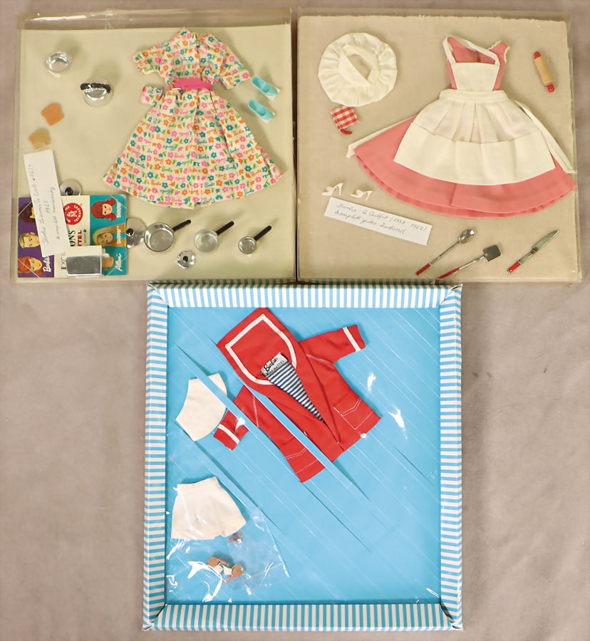 MATTEL Barbie, 3 pieces, outfits 1959 - 64, very good condition, partly in original cardboard box. (1 of 1)