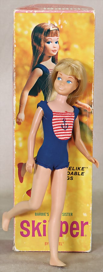 MATTEL Barbie, Skipper, bendable leg, very good condition, in original cardboard box.   German (1 of 1)