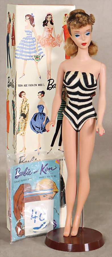 MATTEL Barbie, No. 4, Swirl Ponytail, with swimsuit, very good condition, in original box.   German (1 of 1)