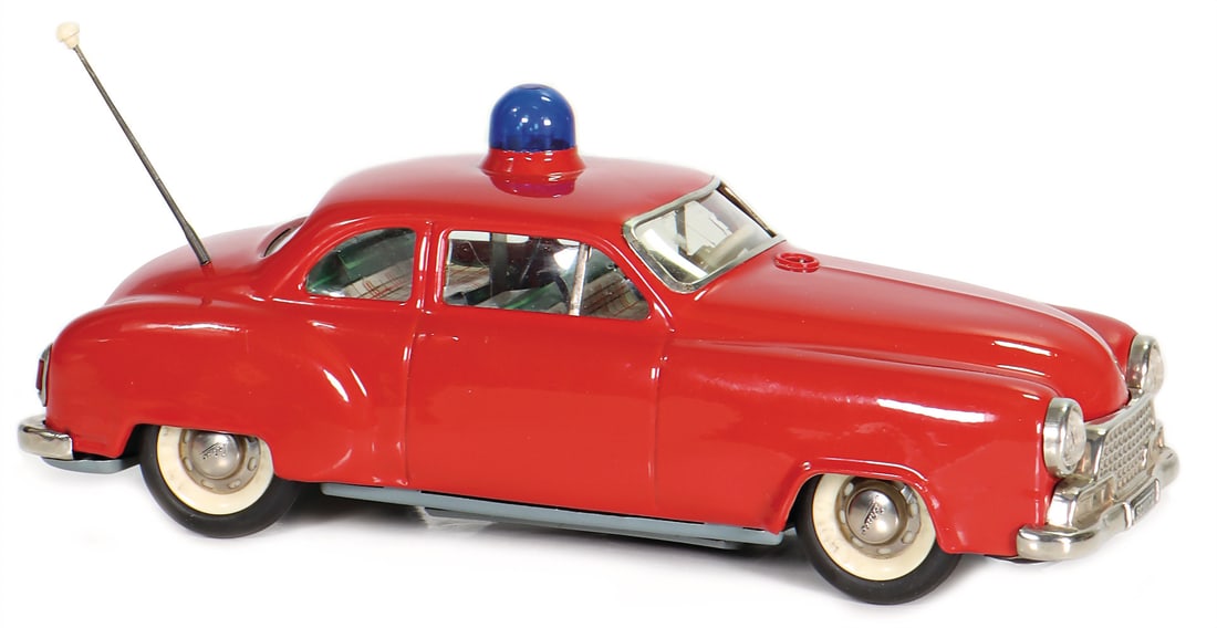 SCHUCO electric alarm car, 5340, fire department, red, tin, 21.5 cm, good condition German (1 of 3)