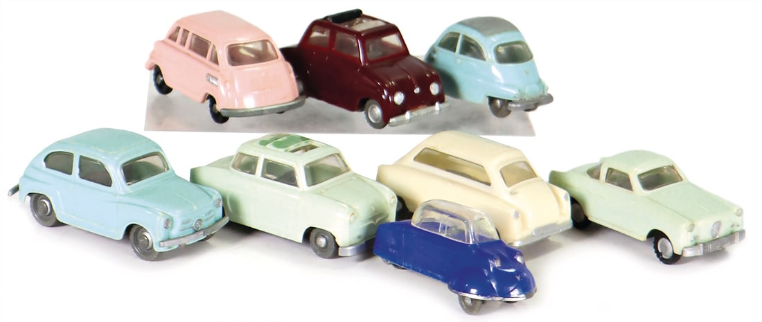 SIKU mixed lot plastic, small cars, 8 pieces, Isetta, Gogo Coupé, Fiat 500, NSU Prinz, Zü (1 of 1)