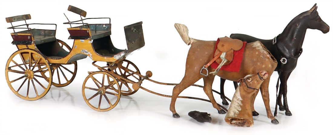 probably ROCK & GRANER open carriage, h: 10,5 cm, l: 25 cm, sheet metal, handpainted, 2 draught (1 of 2)