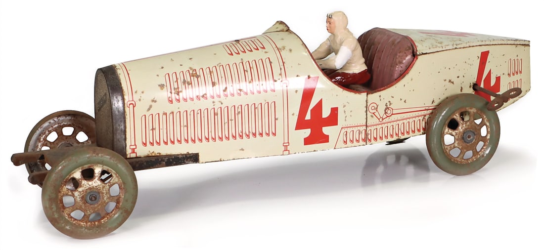 JEP racing car, lithographed sheet metal, France, slight flash rust, used condition, clockwork (1 of 2)
