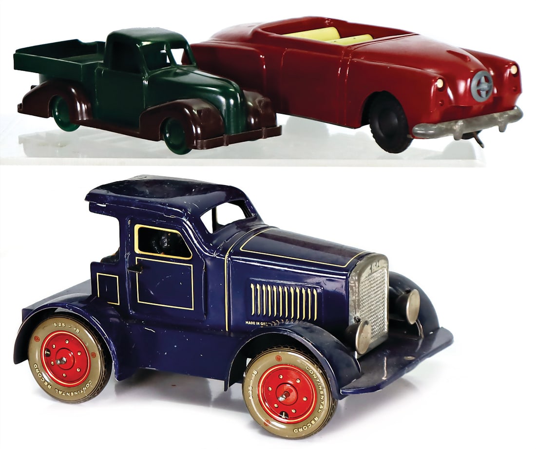 truck, tractor without bridge part, tin, lithographed, German, pre-war, sedan, bakelite (1 of 1)