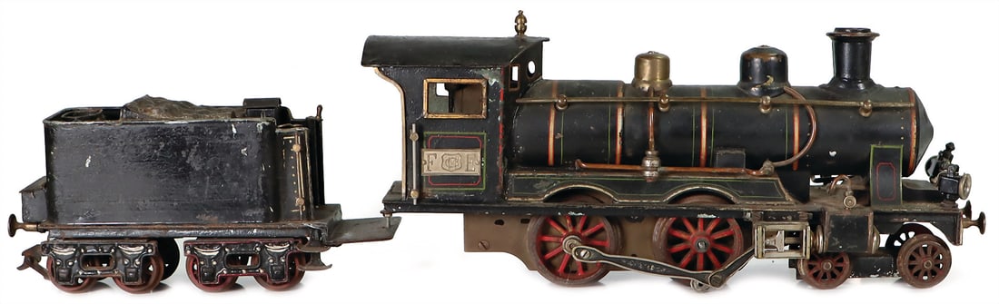 MÄRKLIN track 1, FE, trailing tender locomotive 2B, 4-axled tender, sheet metal, handpainted, (1 of 3)