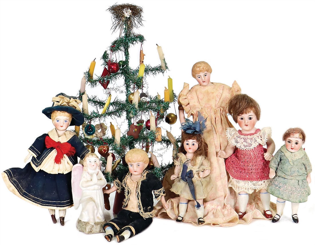 Doll's house dolls, 3 children, all bisque, 2 children bisque breast leaf head, arms and legs, (1 of 1)