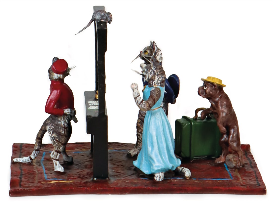 Viennese bronze, cat family in a cat hotel, h: 7.5 cm, unusual, very good condition, fine painting (1 of 2)