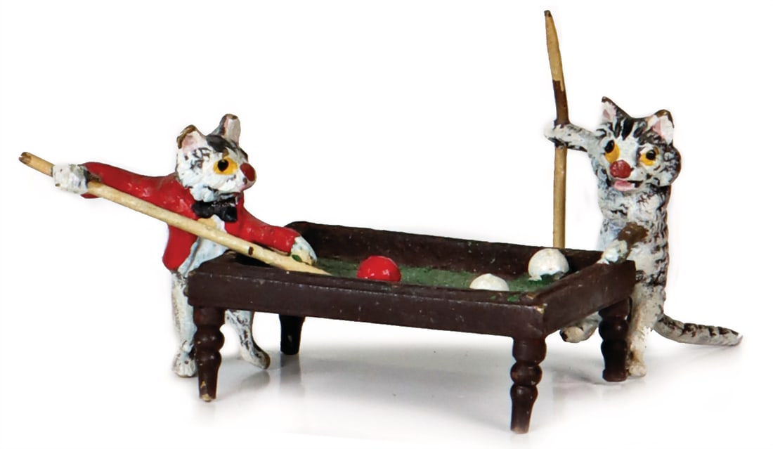 Viennese bronze, cats at a billiard table, h: 25 cm, good condition, fine painting German (1 of 1)
