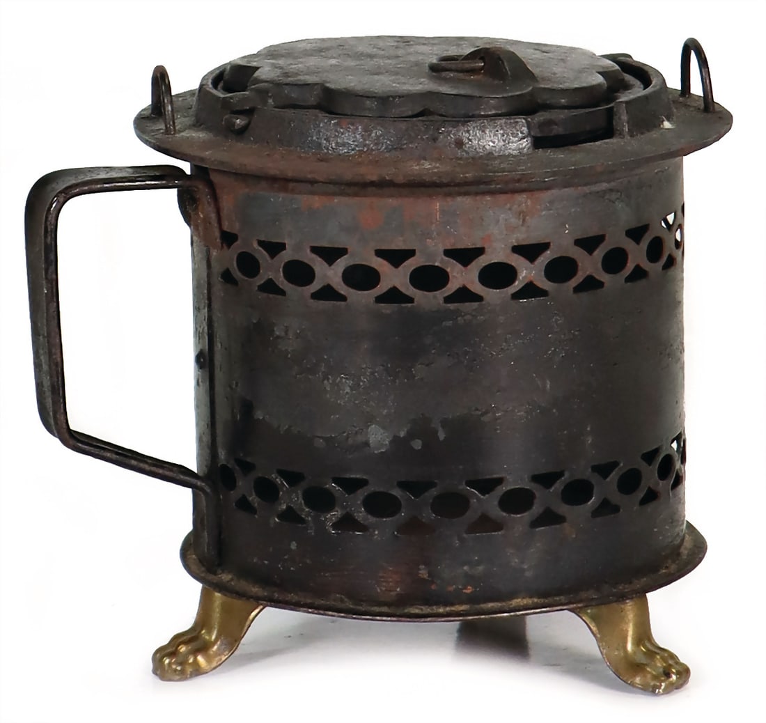 Waffle iron stove, sheet metal, h: 11 cm, brass lion's paw feet, without burner, unusual, (1 of 1)