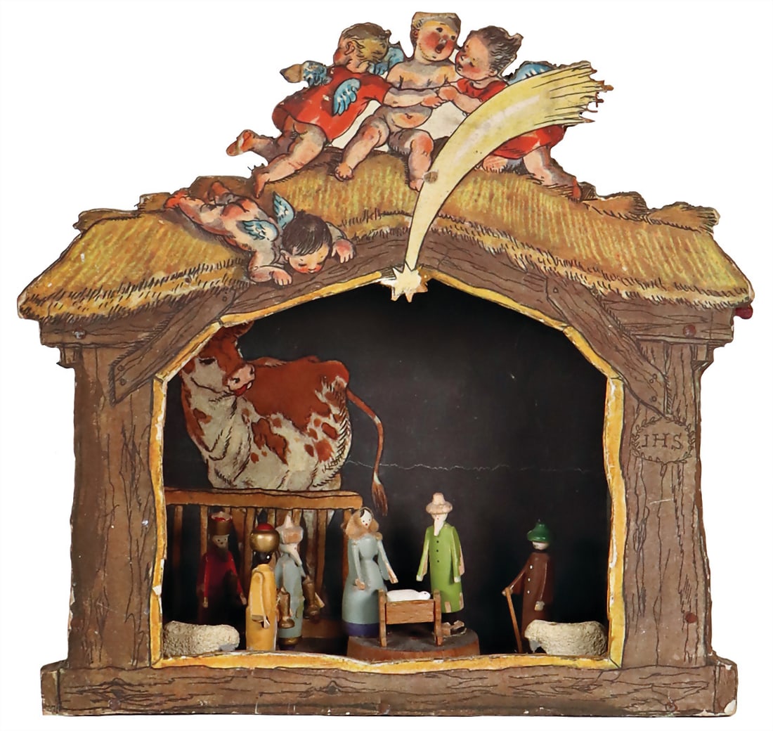 ORE MOUNTAINS Small crib, h: 20.5 cm, figures, h: 4 cm, provenance: " Gerda Ott Collection " (1 of 1)