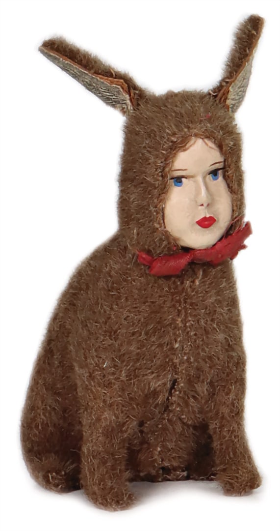Rabbit child, candy container, papier-mâché, h: 11 cm German Description Hasenkind, (1 of 2)