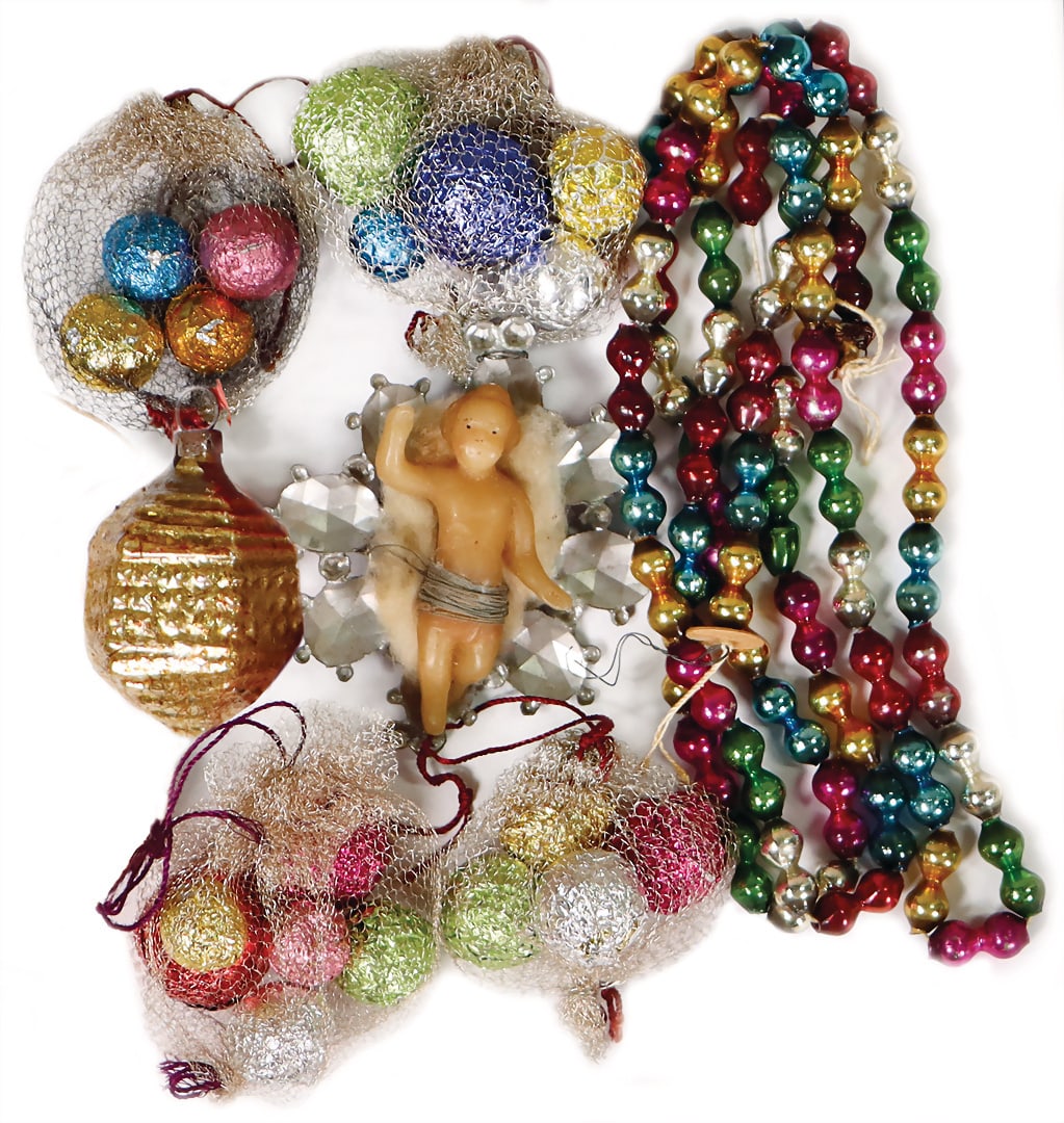 Christmas tree decoration, ball net, baby Jesus, small glass chain German Description (1 of 1)
