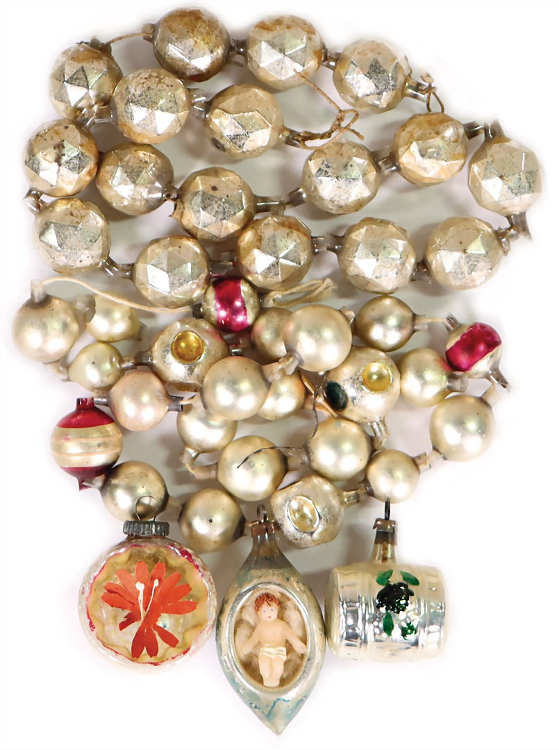 Christmas tree decoration, glass, 2 parts, chains, approx. 40 cm, 3 glass parts, reflector ball with (1 of 1)