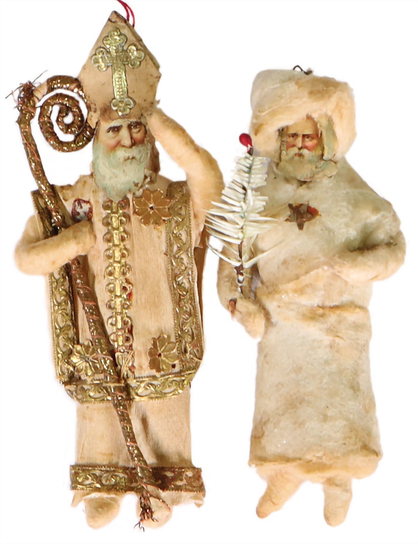 Christmas tree decoration, absorbent cotton, St. Nicholas, 14 cm, wafer face, crepe clothes, Santa (1 of 2)