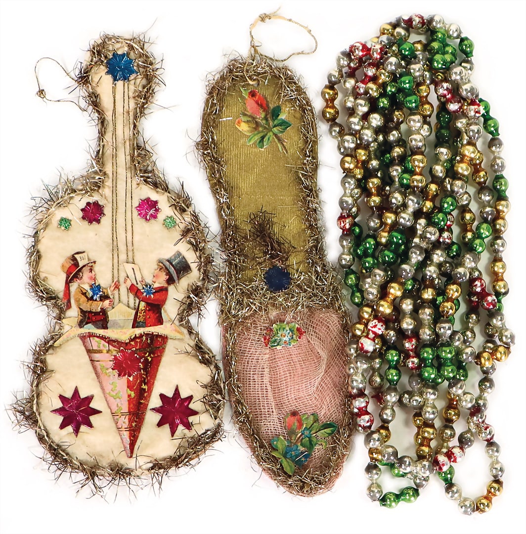 Christmas tree decoration, glass, chain, approx. 3 m, 2 x leonic wires, slipper and guitar, 18 cm (1 of 1)