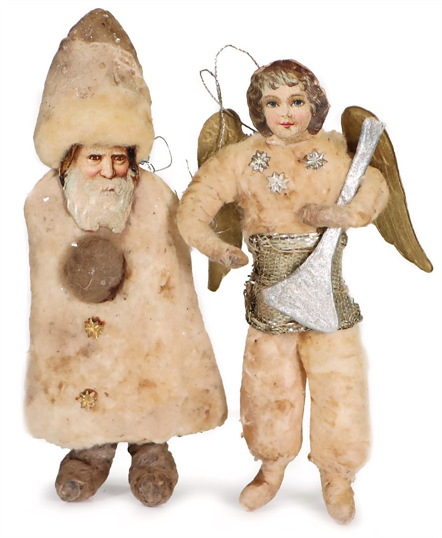 Christmas tree decoration, absorbent cotton angel, with trombone & cardboard wings, wafer face, 12 (1 of 2)