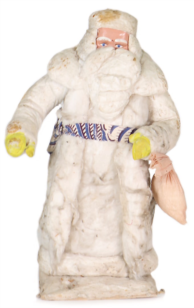 Christmas decoration absorbent cotton Santa Claus, around 1900, probably Russian, painted mass face, (1 of 2)