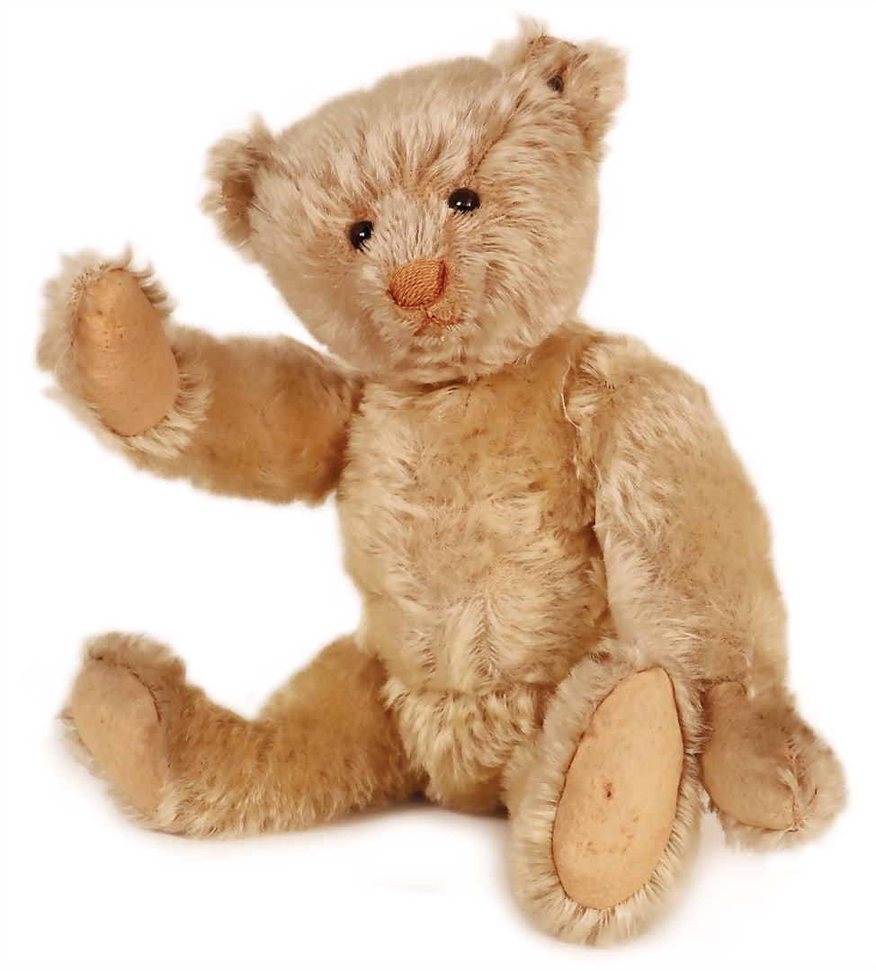 STEIFF bear, c. 1915, with button, long f, shoe button eyes, kapok stuffed, small patches mohair (1 of 5)