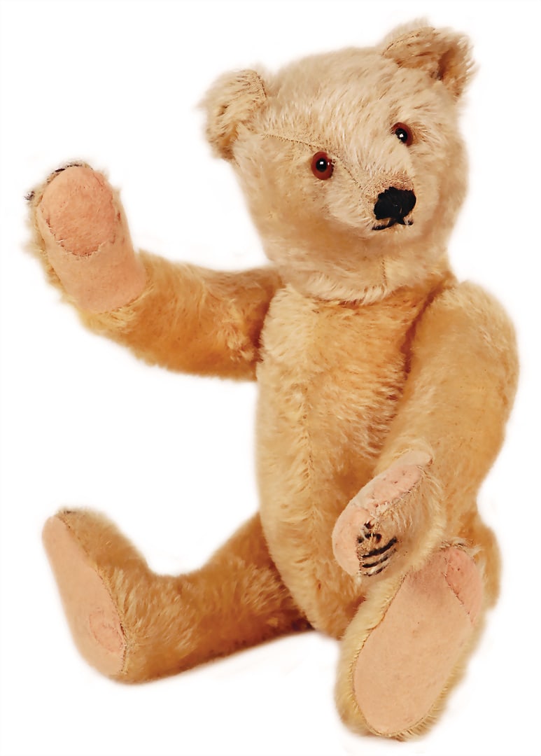 STEIFF bear, pre-war, yellow, 32 cm, with button, elongated f, mohair a little faded, a little (1 of 4)