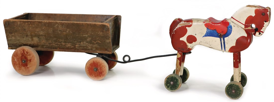 STEIFF steerable box wagon with wooden horse, sand cart, with knob, manufactured ca. 1921-1934, size (1 of 4)