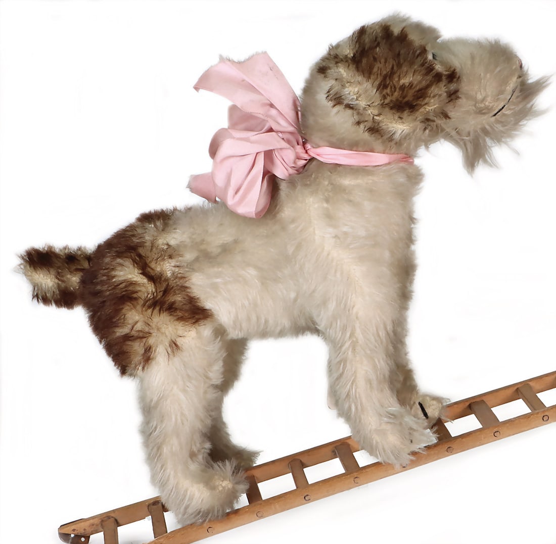 third-party product from the STEIFF archive, dog, pre-war era, h: 26 cm, mohair plush, glass eyes, (1 of 4)