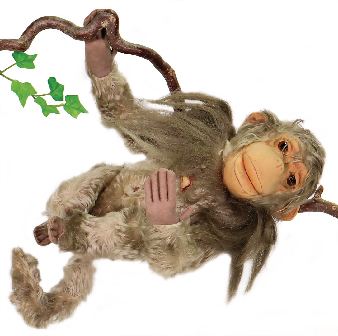 STEIFF baboon, "Made in US-Zone Germany", felt face, as well as felt ears, arms and legs, long (1 of 4)