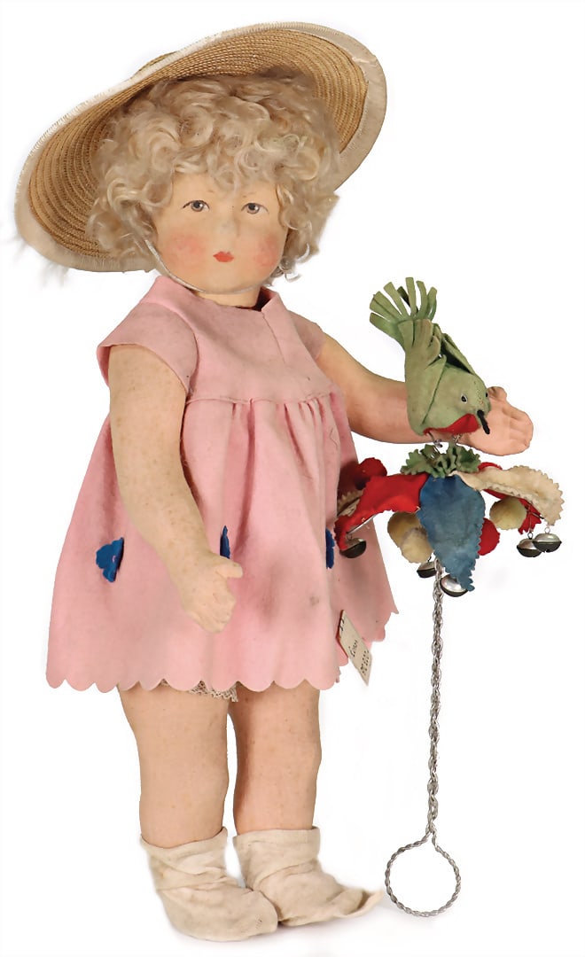 third-party product from the STEIFF archive, felt doll, felt pressed head, brown, slightly sideways (1 of 4)