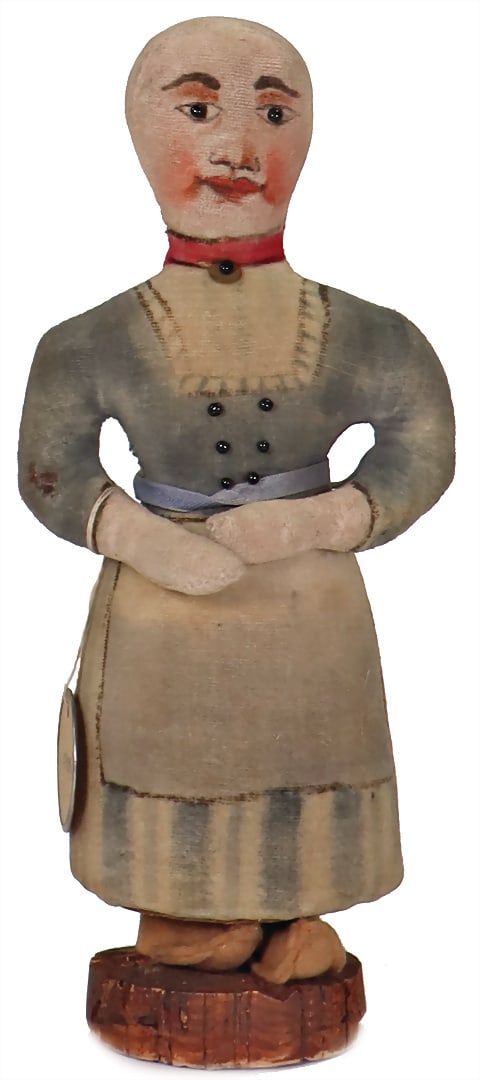 Third-party product from the STEIFF archive, velvet doll, painted, shoe button eyes, felt feet, (1 of 2)