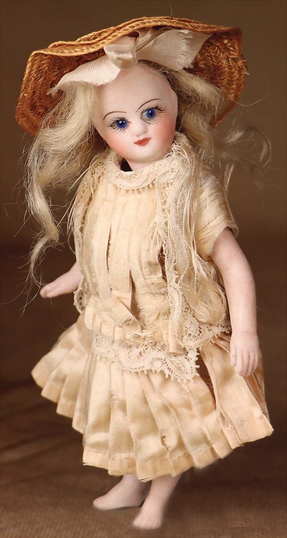 Fine antique mignonette, French full bisque doll, fitted with inset blue glass eyes, delicately (1 of 1)