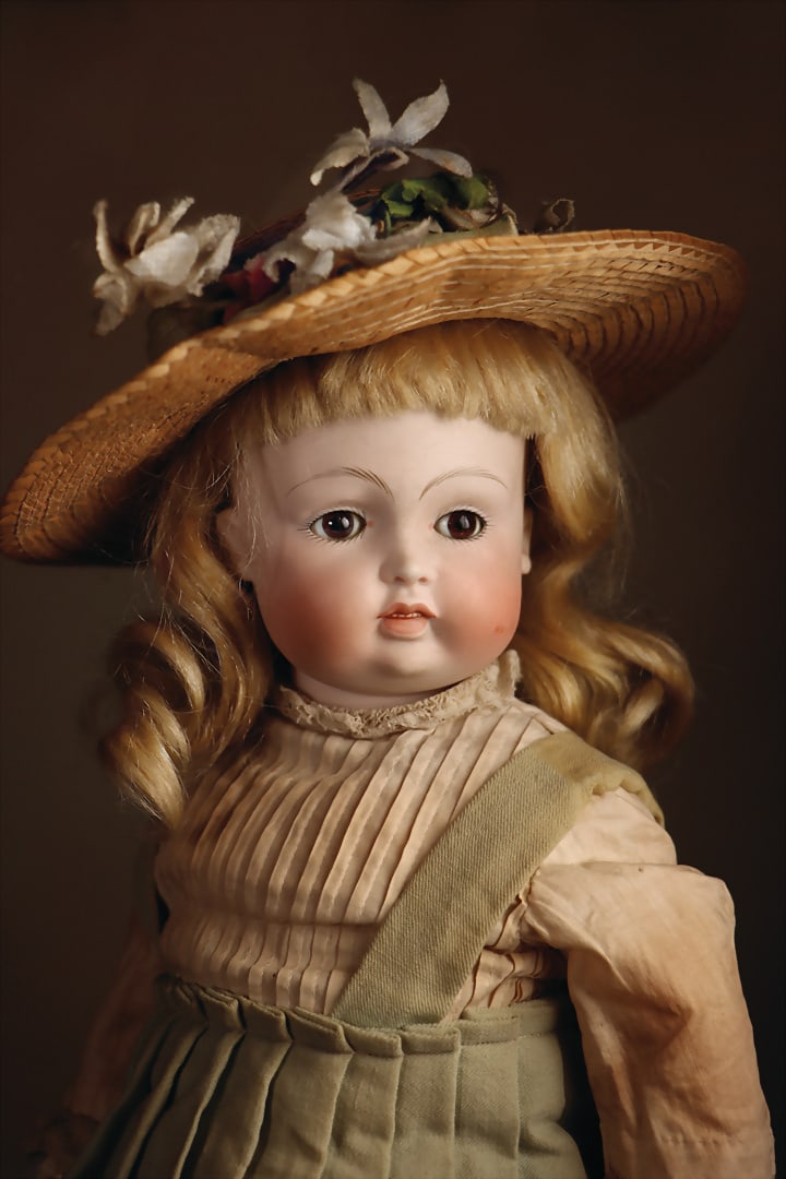 KESTNER Character Bébé, c. 1882, bisque porcelain head on bisque breastplate, inset brown (1 of 3)