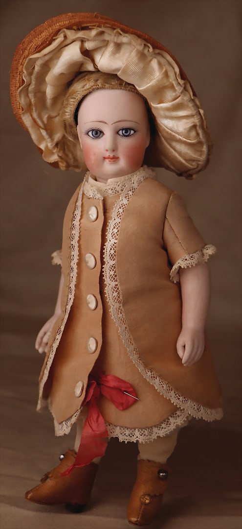 GAULTIER Extremely rare all-bisque mignonette by Gaultier, circa 1875, light blue almond-shaped (1 of 6)