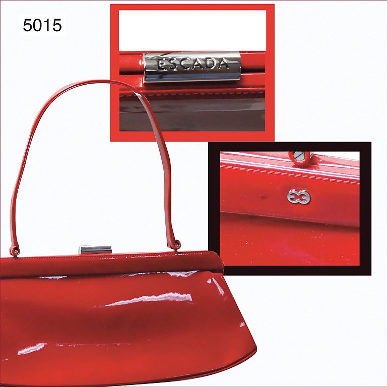 ESCADA ladies' evening bag, red patent leather, 1: ESCADA ladies' evening bag, red patent leather, 1 carrying strap, 1x loosely screw, inside lining is made of fabric with zebra pattern, at the side side a pocket with plastic zip, Escada emblem Made i