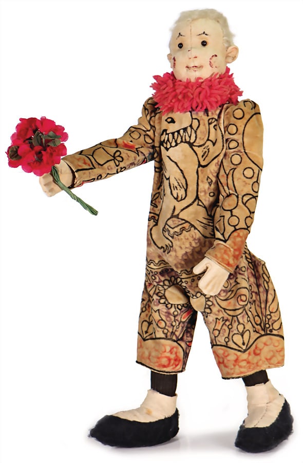 STEIFF felt clown, Coloro, produced around 1920, felt head, mohair hair a little bit rubbed, with (1 of 5)