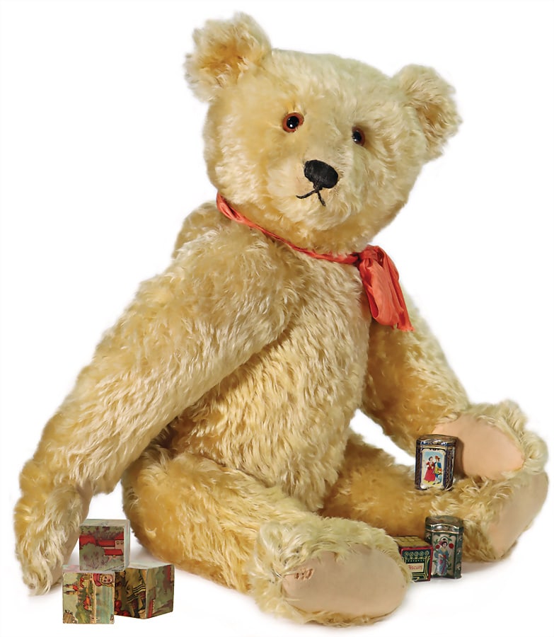 STEIFF classic popular yellow golden Steiff bear in impressive size, c. 1930, brown glass eyes, dark (1 of 6)