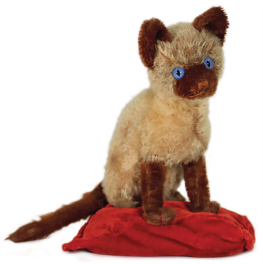 STEIFF small temple cat Siamy, produced 1931-1933, with neck twist mechanism, light blue glass eyes, (1 of 4)