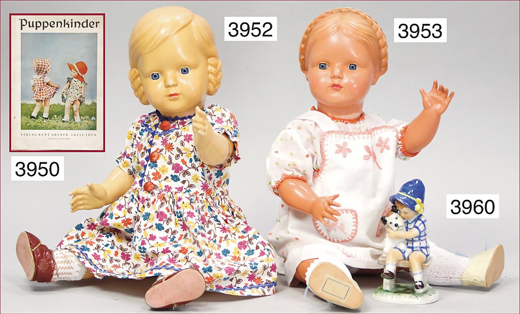 GOEBEL, Hummel figure, Käthe Kruse, No. 1, girl with: GOEBEL, Hummel figure, Käthe Kruse, No. 1, girl with dog sitting on a bench, ceramic, 13.5 cm, repaired at hat, rare German Description GOEBEL Porzellanfigur, Käthe Kruse Nr. 1, von 1955, mit Expert