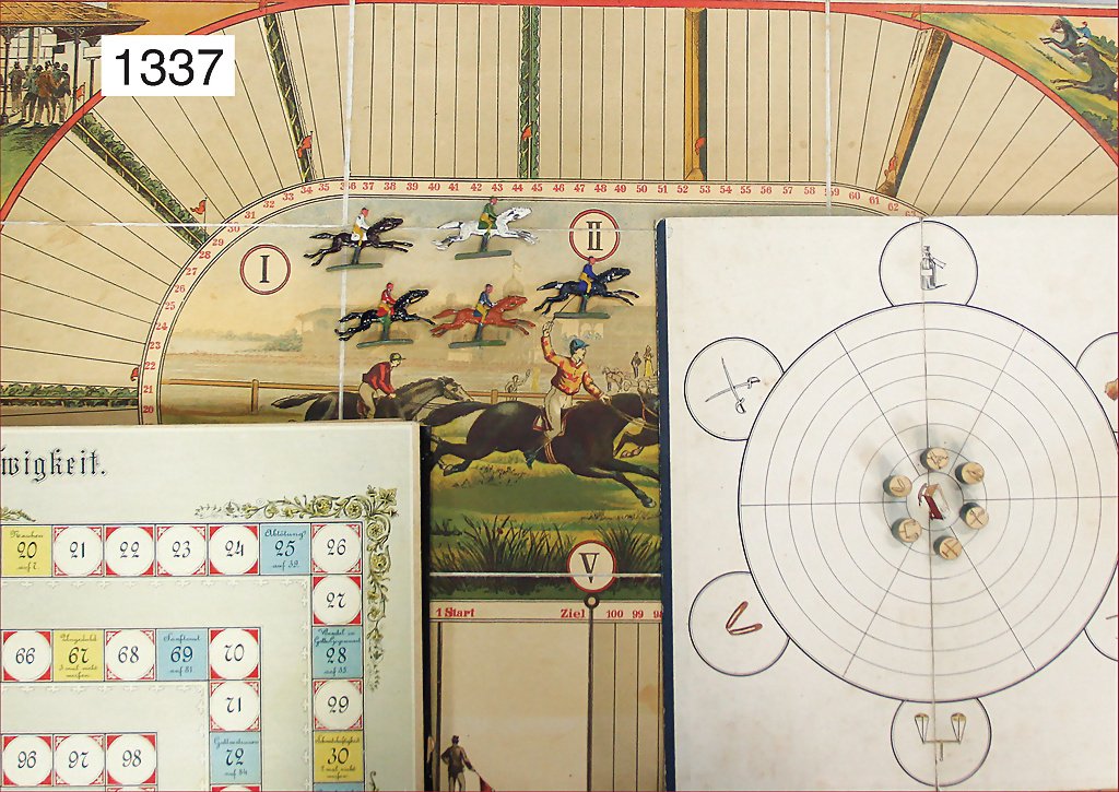 mixed lot board game, "Reis in die Ewigkeit", 1 halma: mixed lot board game, "Reis in die Ewigkeit", 1 halma game, 1 horserace game, with tin horses, some cubes, without box and game guidance German Description Konv. Brettspiel, "Reis in die Ewigkeit", 1